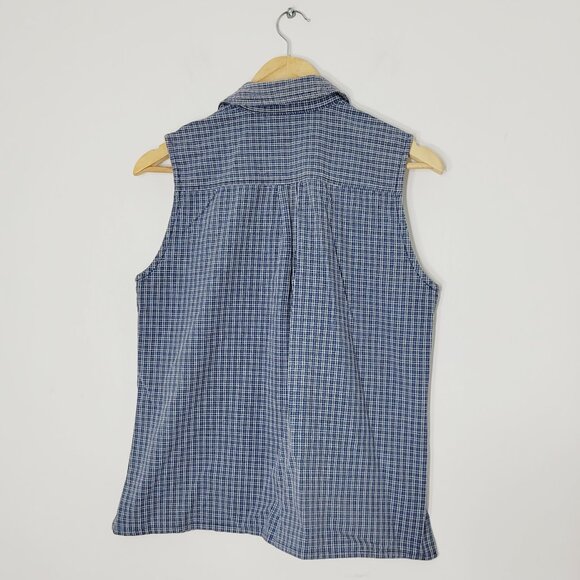 Tag Trend Vintage Women's Blue Checkered Sleeveless Button Down Vest Top Medium - Picture 2 of 11